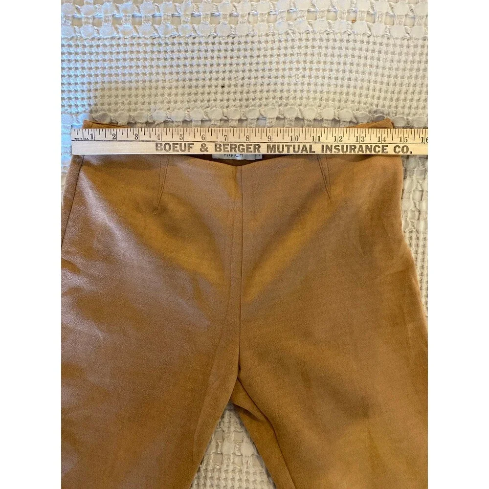FRNCH Faux Suede Cropped Pants Size Medium Tan + Stretch Zipper‎ Side Fitted